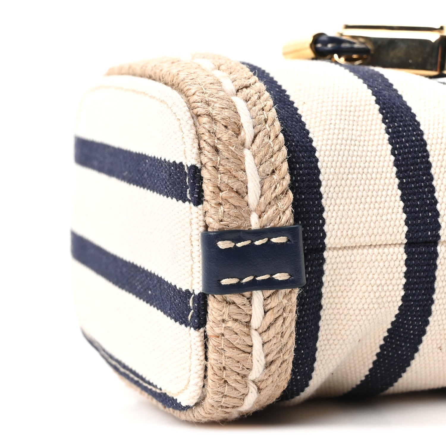 Prada Canvas Stripe Metal Triangle Logo Mini Drawcord Pouch Shoulder Bag Avorio Blue 10 of 10