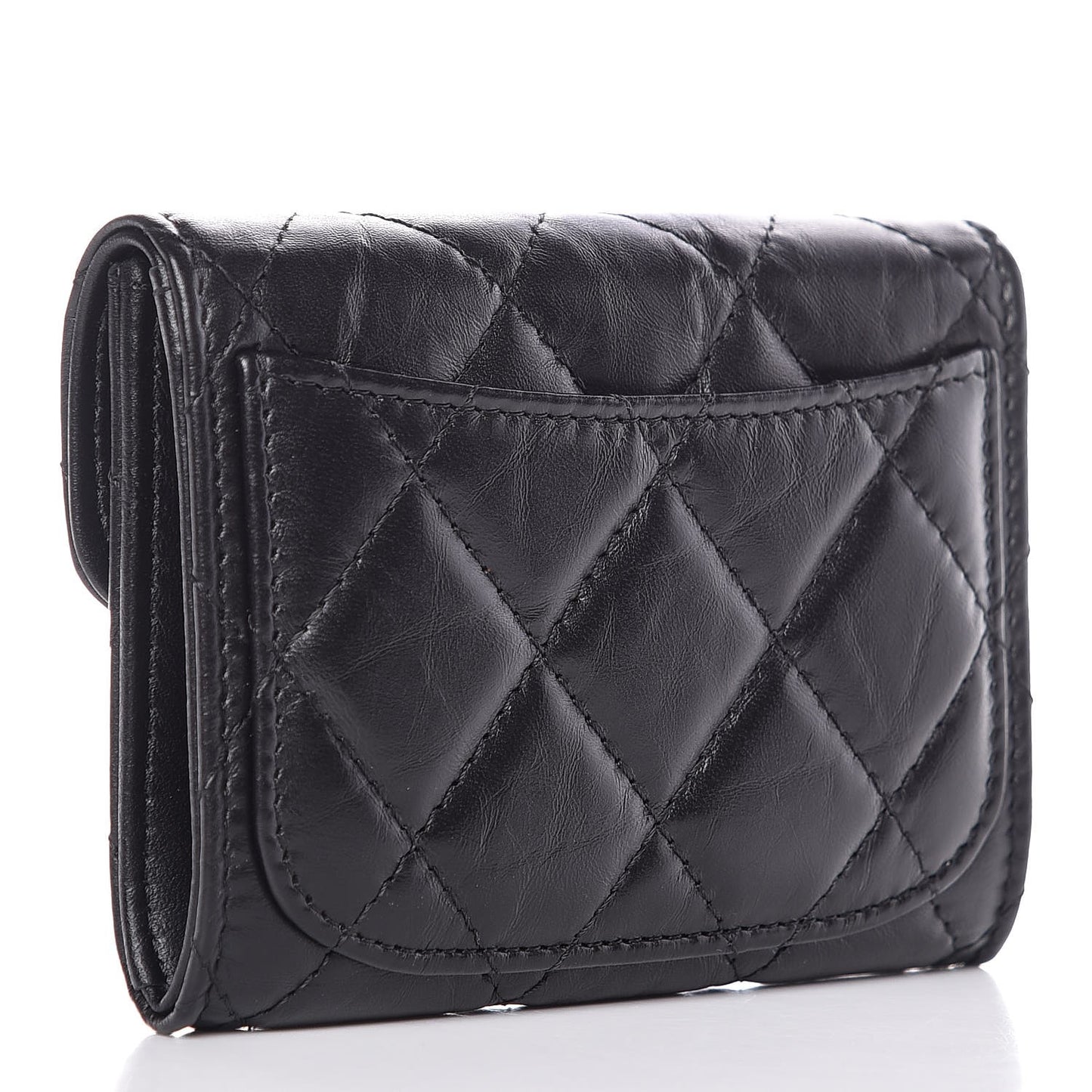 Aged Calfskin Quilted Reissue Flap Card Holder Wallet So Black