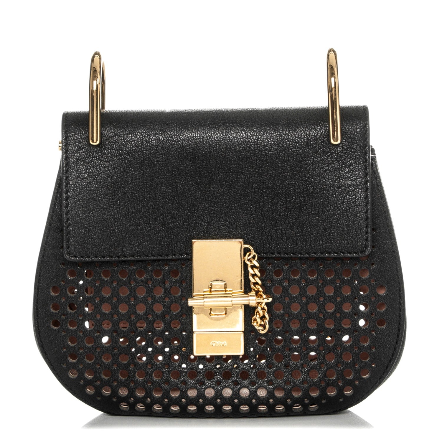 Chloe Calfskin Perforated Mini Drew Shoulder Bag Black 1 of 8