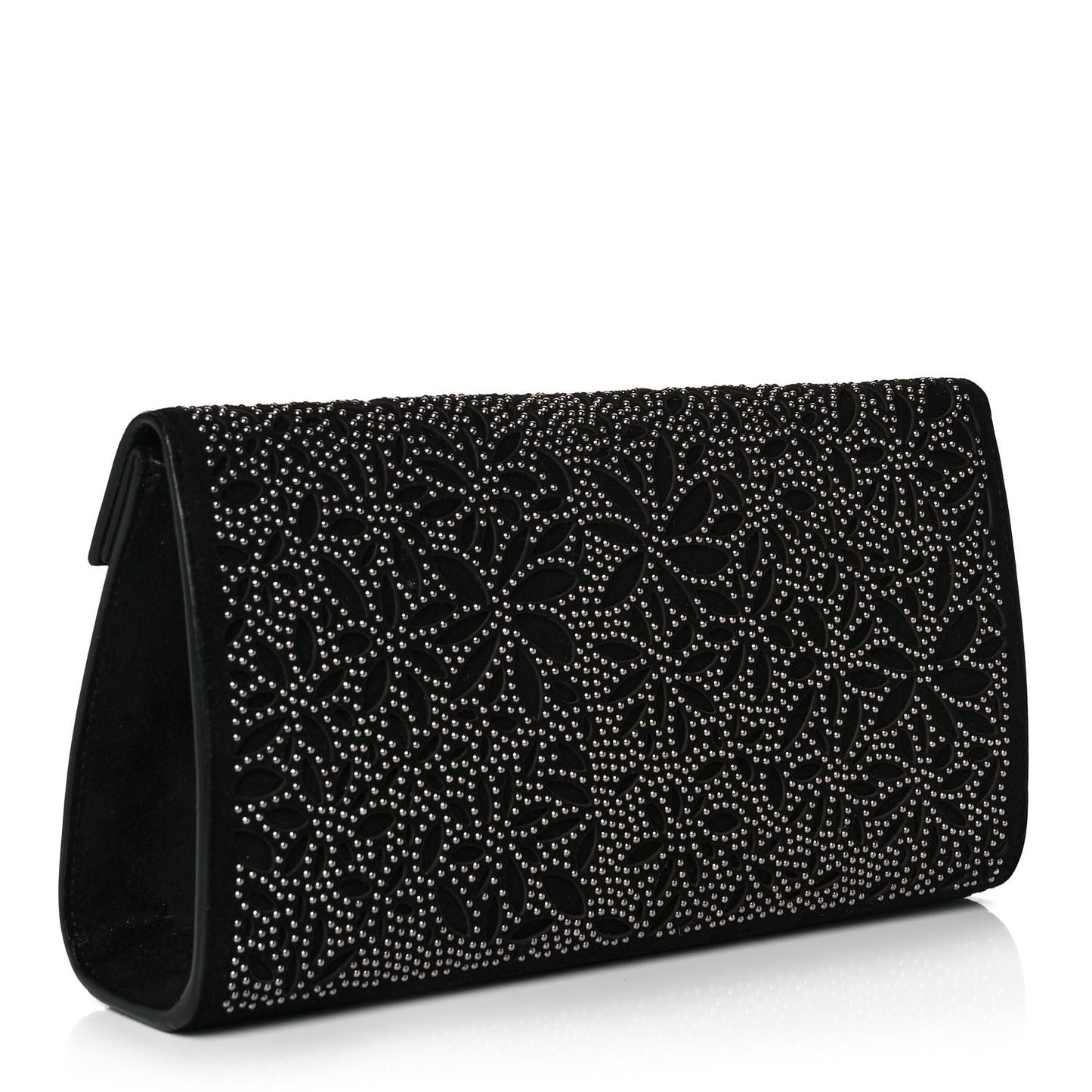 Suede Studded Foldover Clutch Black