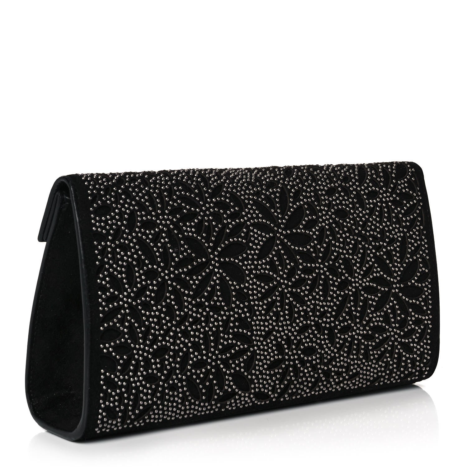 Alaia Suede Studded Foldover Clutch Black 3 of 10