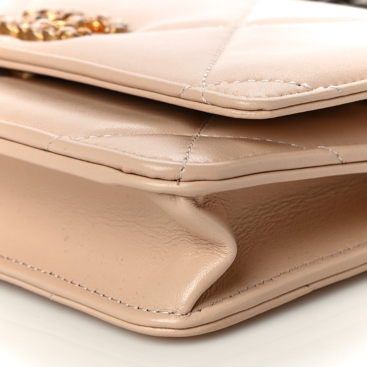 Lambskin Quilted Chanel 19 Wallet On Chain WOC Beige