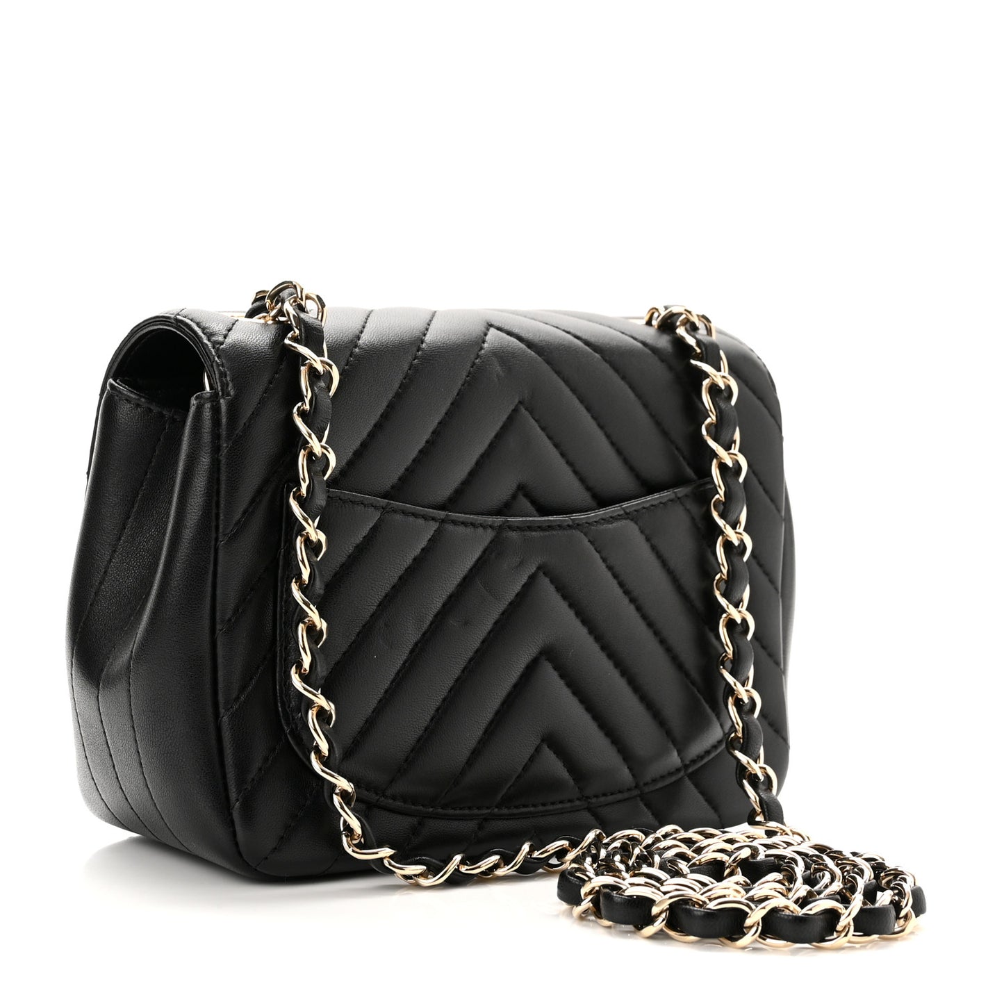 Lambskin Chevron Quilted Mini Square Flap Black