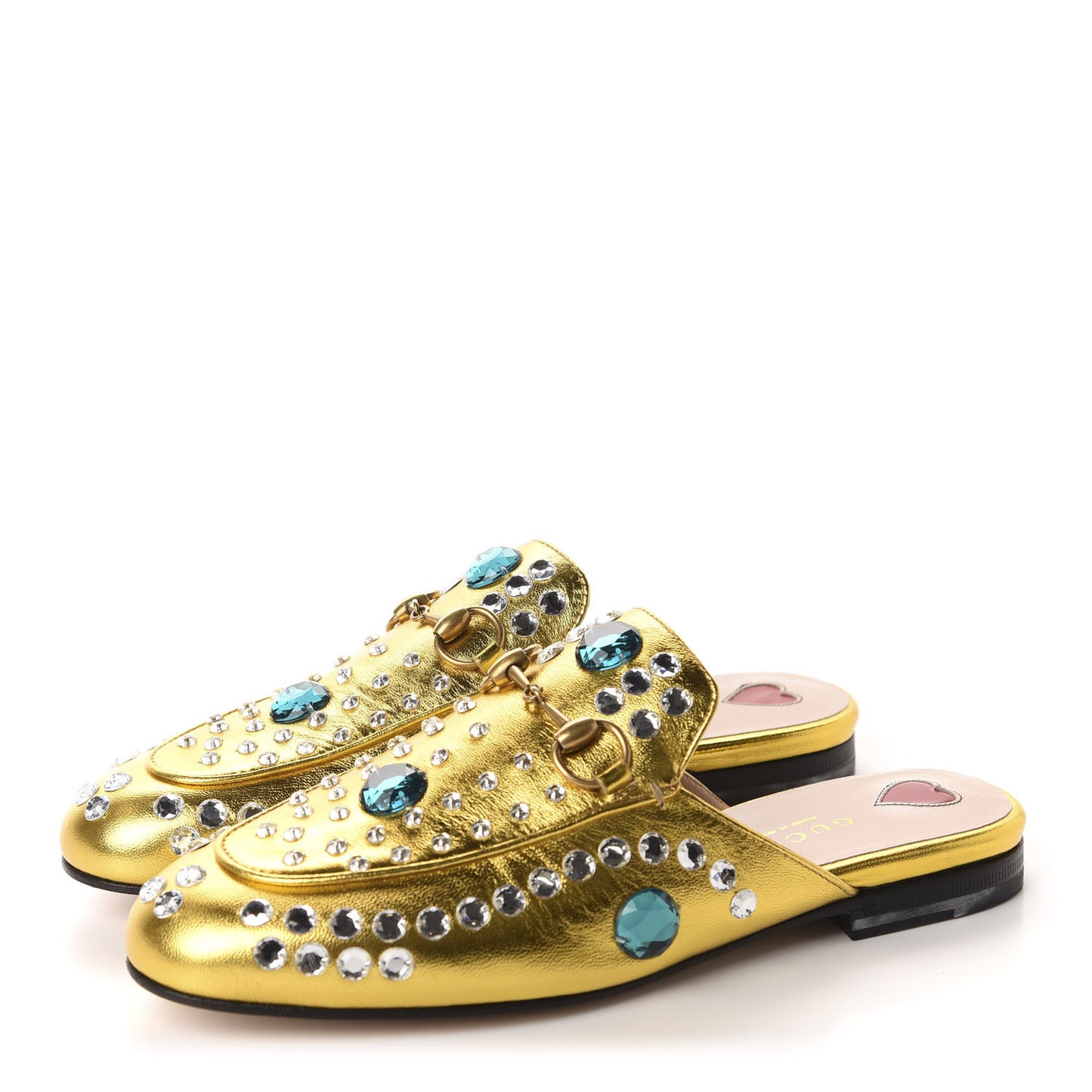 Metallic Nappa Crystal Womens Princetown Slippers 35.5 Gold