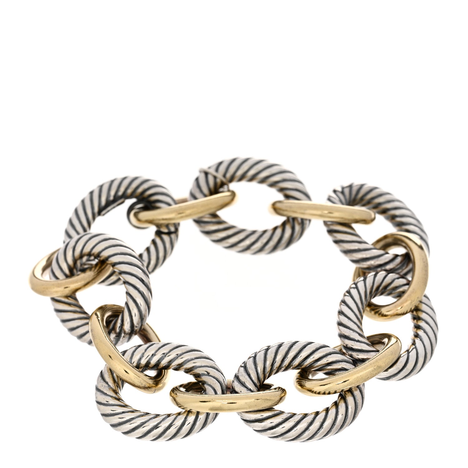 David Yurman Sterling Silver 18K Yellow Gold 18mm Extra Large Oval Link Bracelet 1 of 3