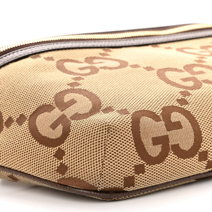 Gucci Monogram Jumbo GG Textured Dollar Calfskin Web Belt Bag Camel Ebony New Acero 8 of 9