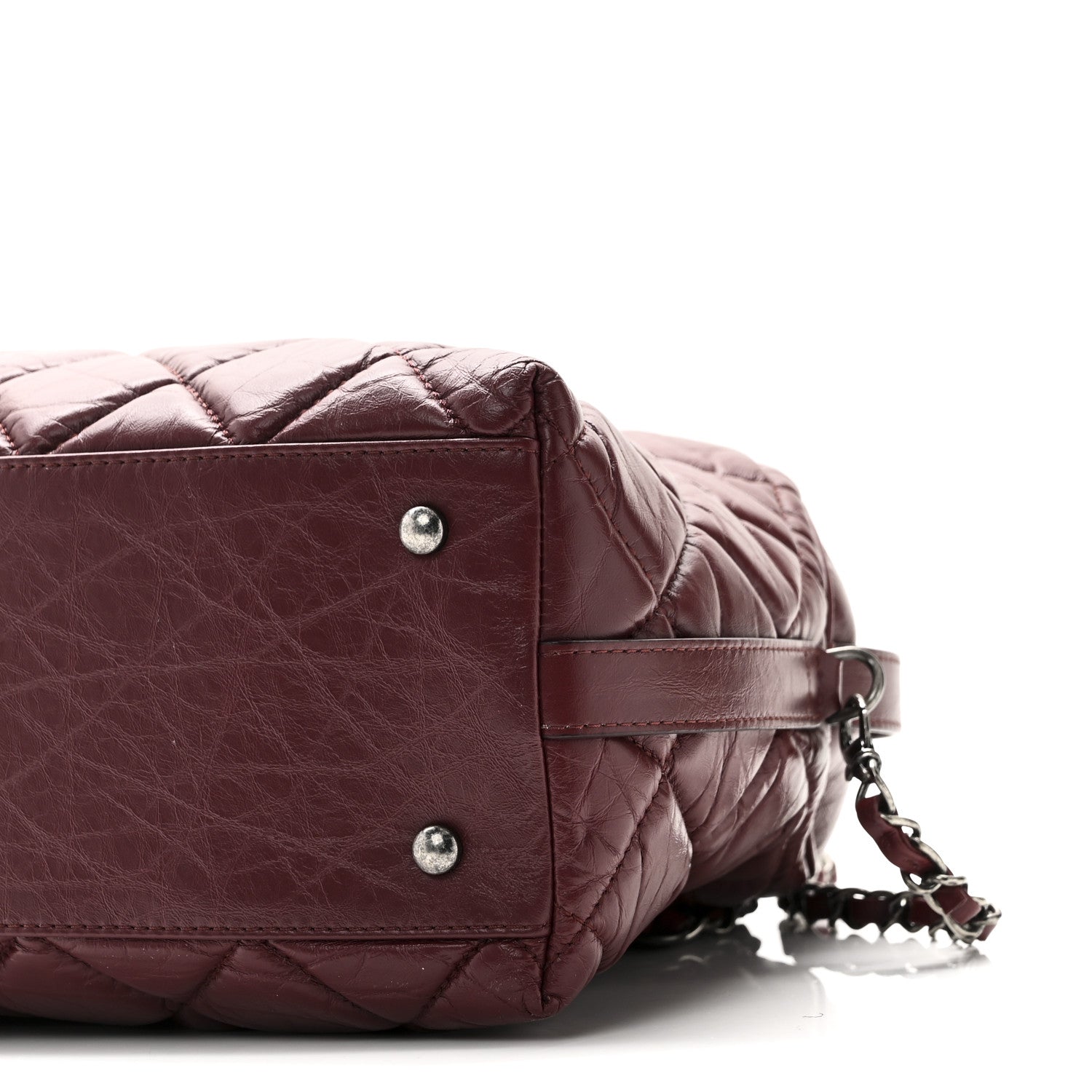 Chanel Aged Calfskin Small Bowling Bag Burgundy 10 of 11