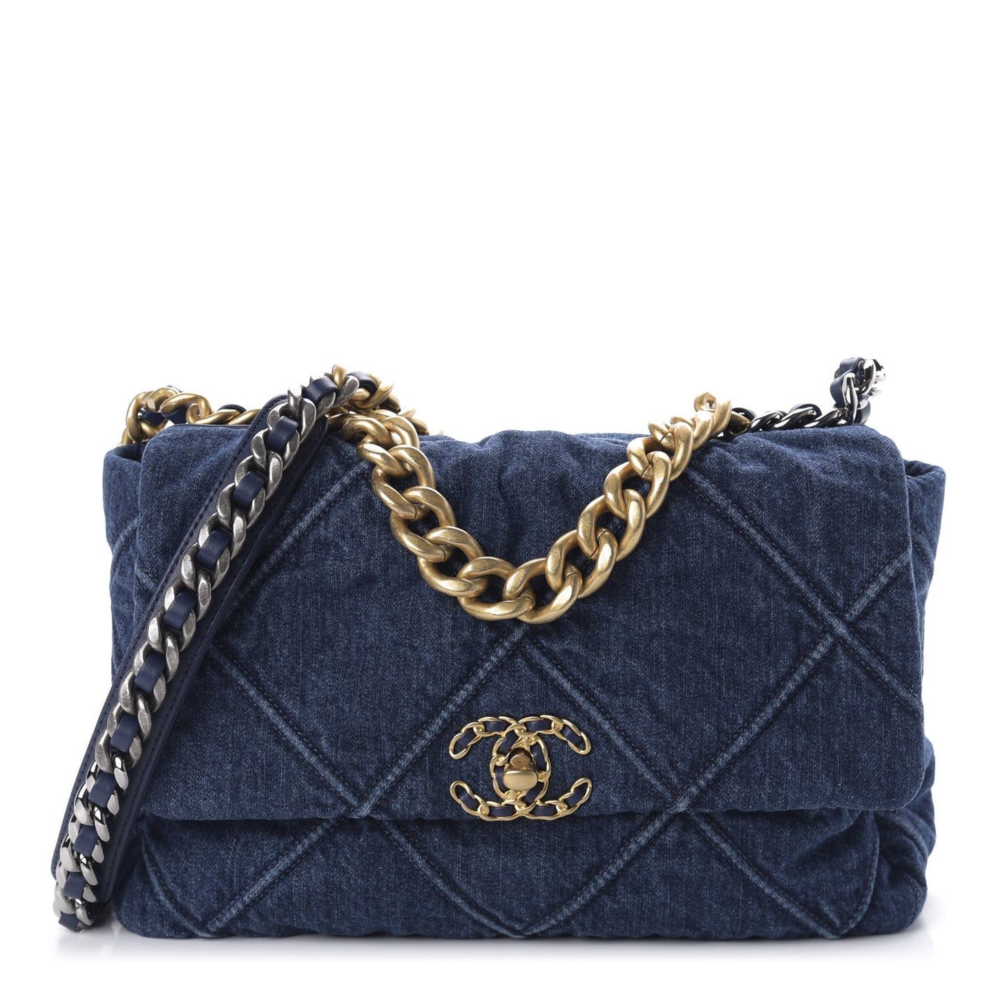 Denim Quilted Large Chanel 19 Flap Blue