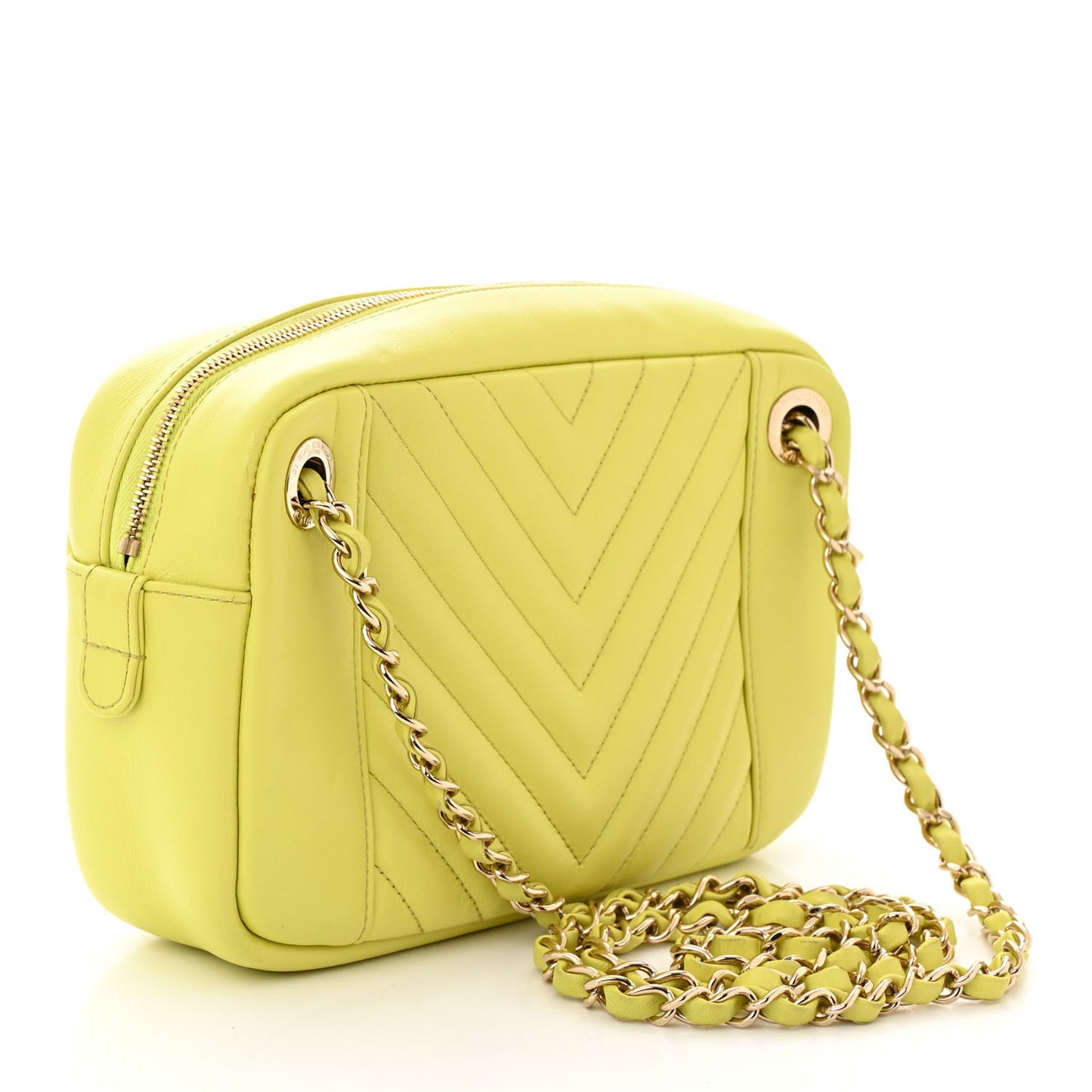 Calfskin Quilted Daily Chevron Camera Case Light Green