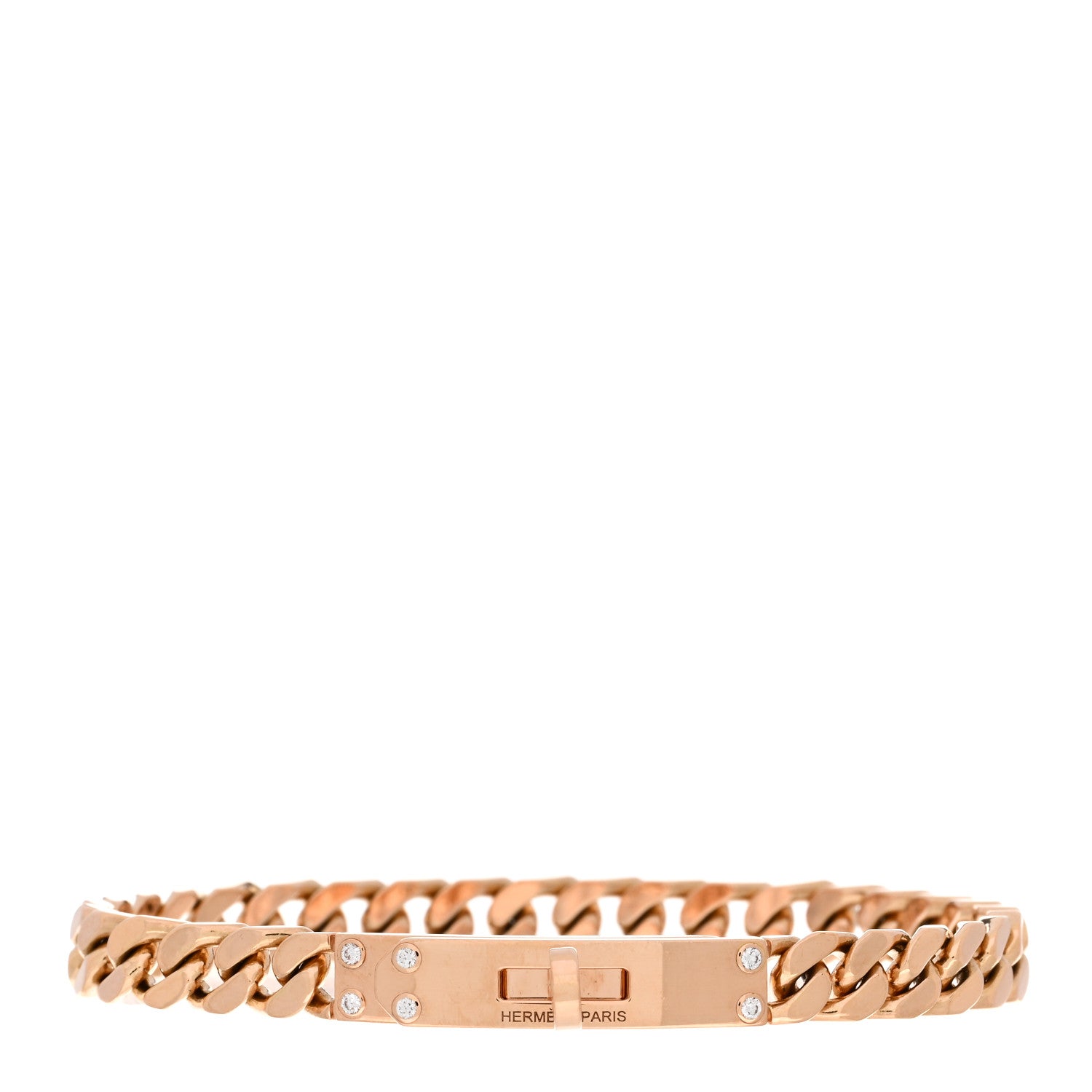 Hermes 18K Rose Gold Diamond PM Kelly Chaine Bracelet LG 1 of 3