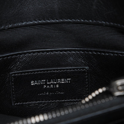 Saint Laurent Sheepskin Matelasse Chevron Monogram Medium College Bag Black 6 of 7