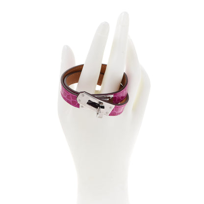 Hermes Shiny Alligator Kelly Double Tour Bracelet S Rose Scheherazade 2 of 8