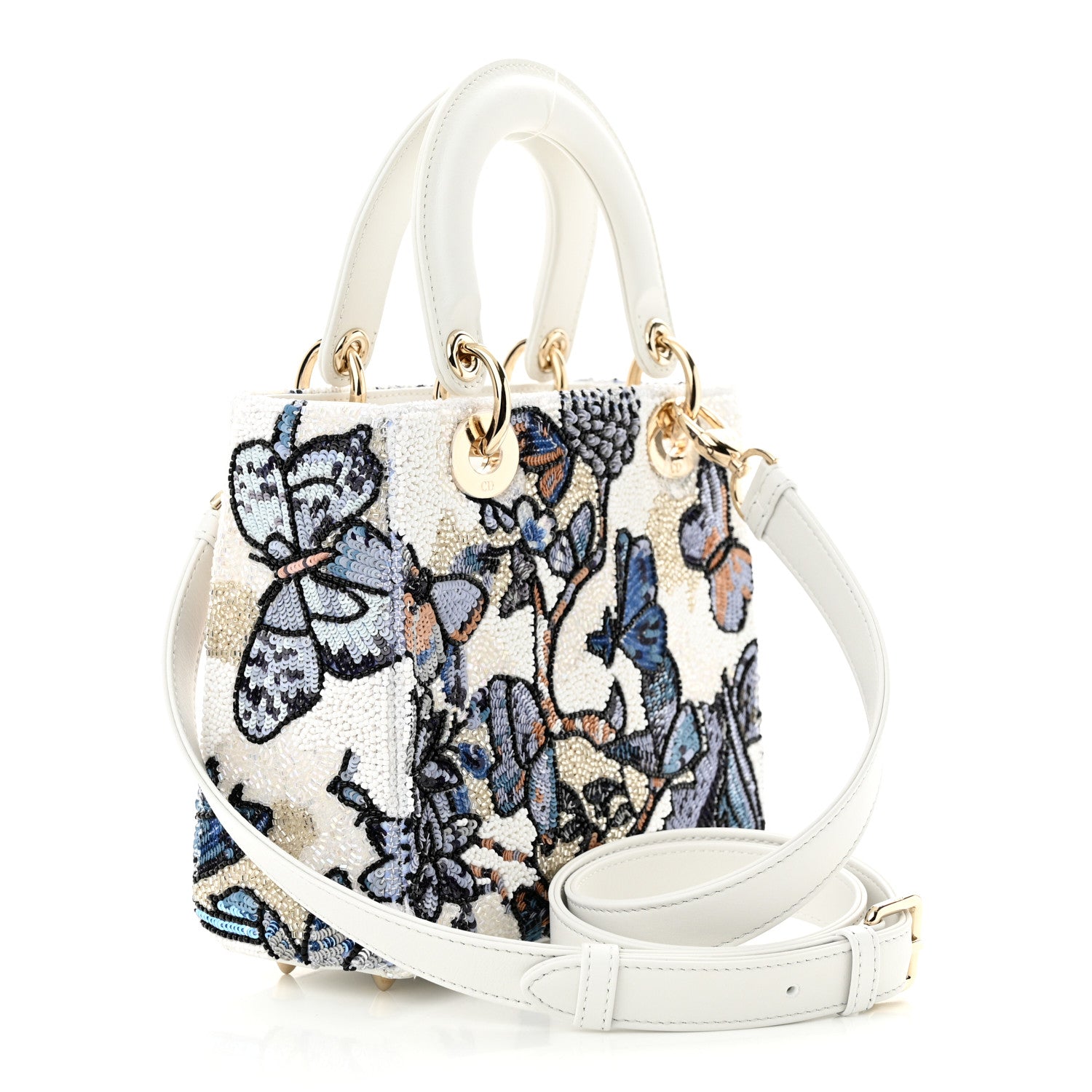 Christian Dior CHRISTIAN DIOR Calfskin Toile De Jouy Beaded Sequin Embroidered Small Mexico Lady Dior White Pastel Midnight Blue 3 of 9
