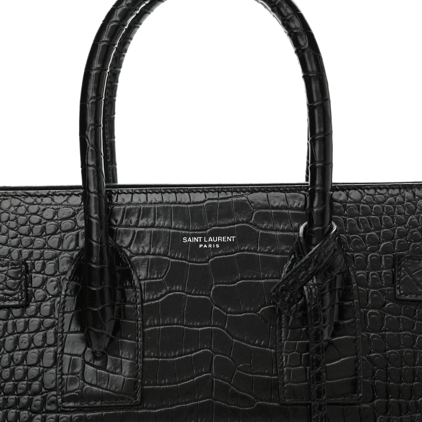 Calfskin Crocodile Embossed Small Sac de Jour Black