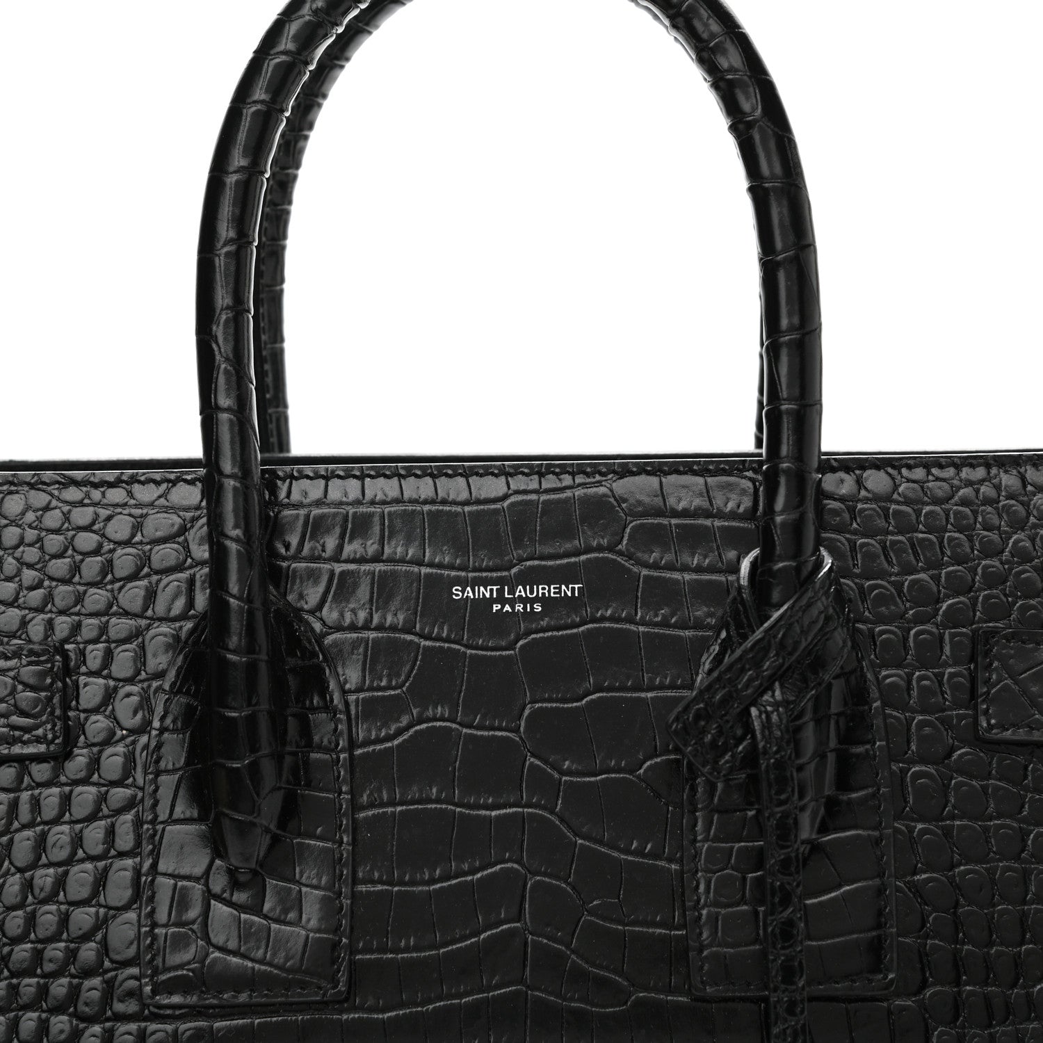 Saint Laurent Calfskin Crocodile Embossed Small Sac de Jour Black 7 of 10