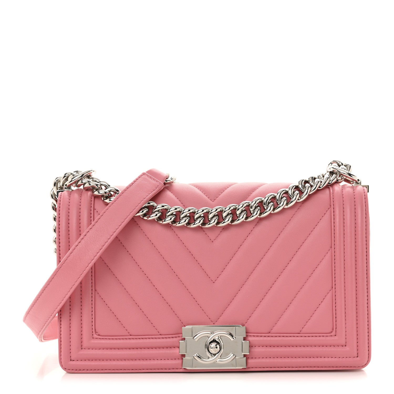 Chanel Calfskin Chevron Quilted Medium Boy Flap Pink 1 of 12