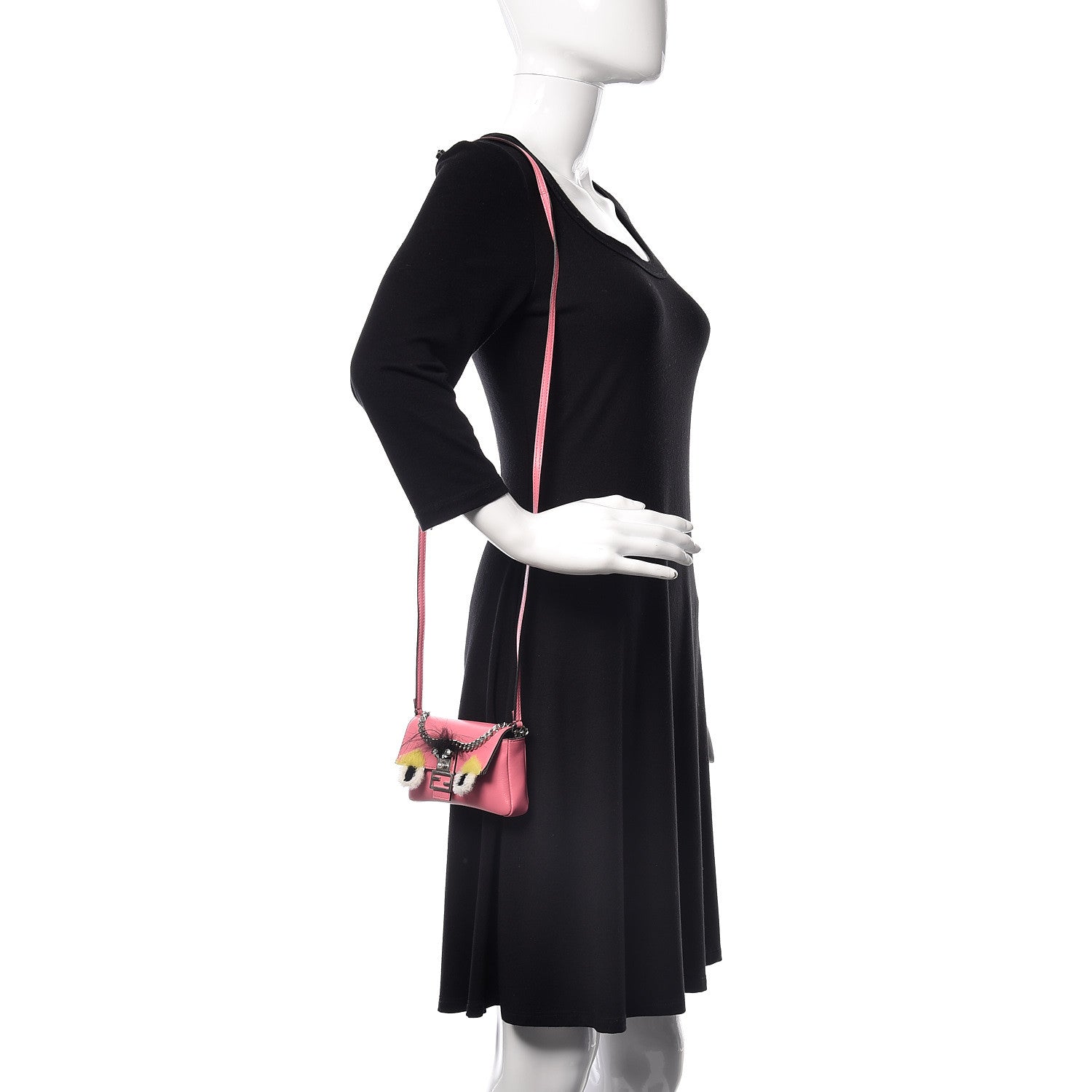 Fendi Nappa Rabbit Fox Fur Micro Buggie Baguette Rosa Fluo
