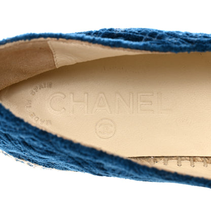 Chanel Velvet Grosgrain Quilted Camellia CC Espadrilles 37 Navy Black 7 of 13