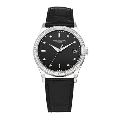 Patek Philippe 18K White Gold Alligator Diamond Bezel 38mm Calatrava Automatic Watch Black 5297G-001 1 of 5