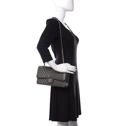 Chanel Caviar Chevron Quilted Medium Double Flap Dark Grey 2 of 11