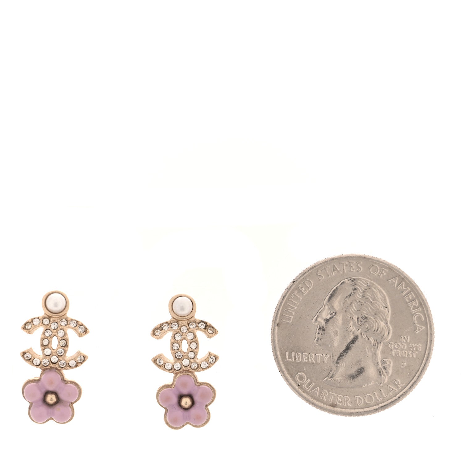 Chanel Crystal Pearl CC Flower Earrings Purple Gold 2 of 4