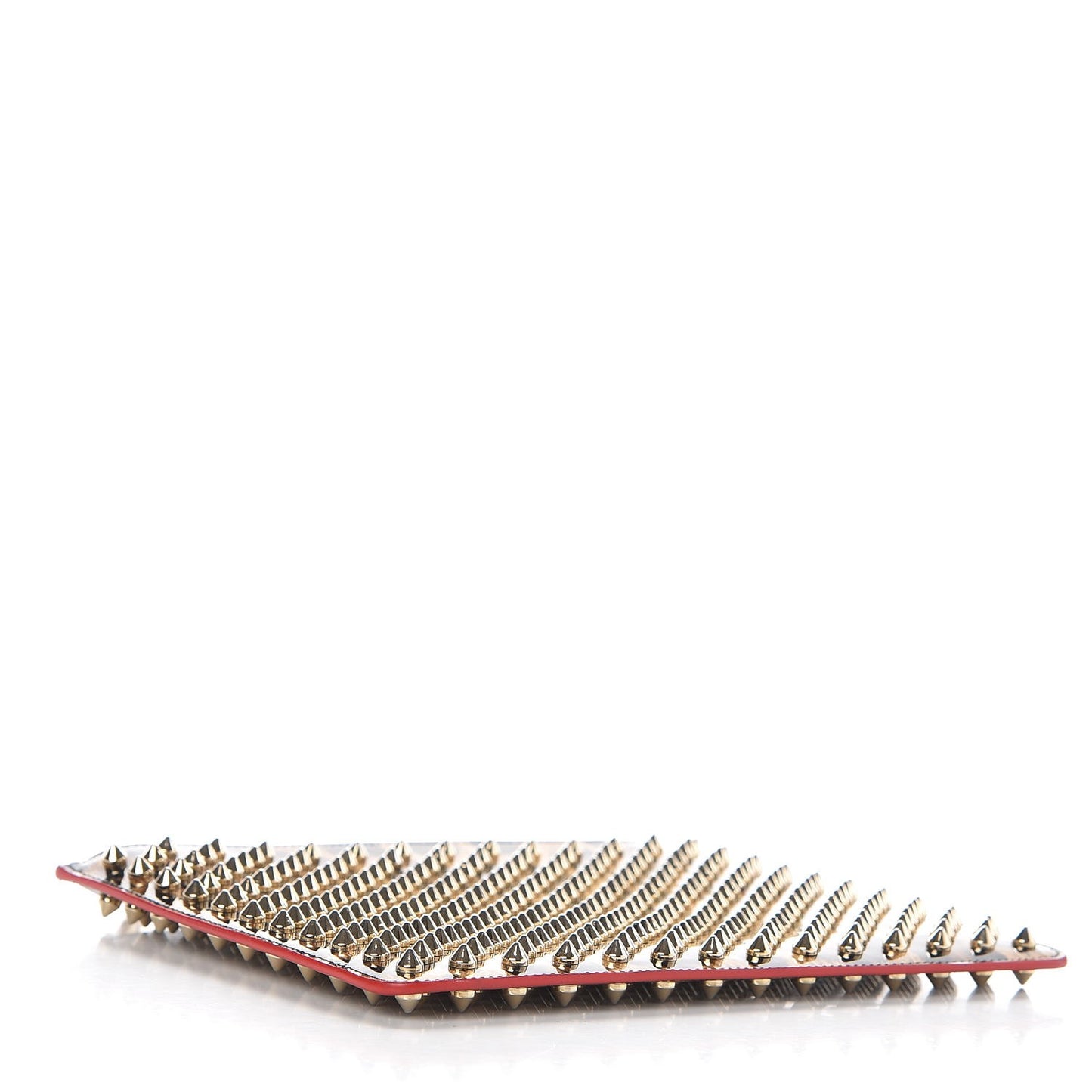 Patent Calfskin Studded Loubiposh Clutch Leopard