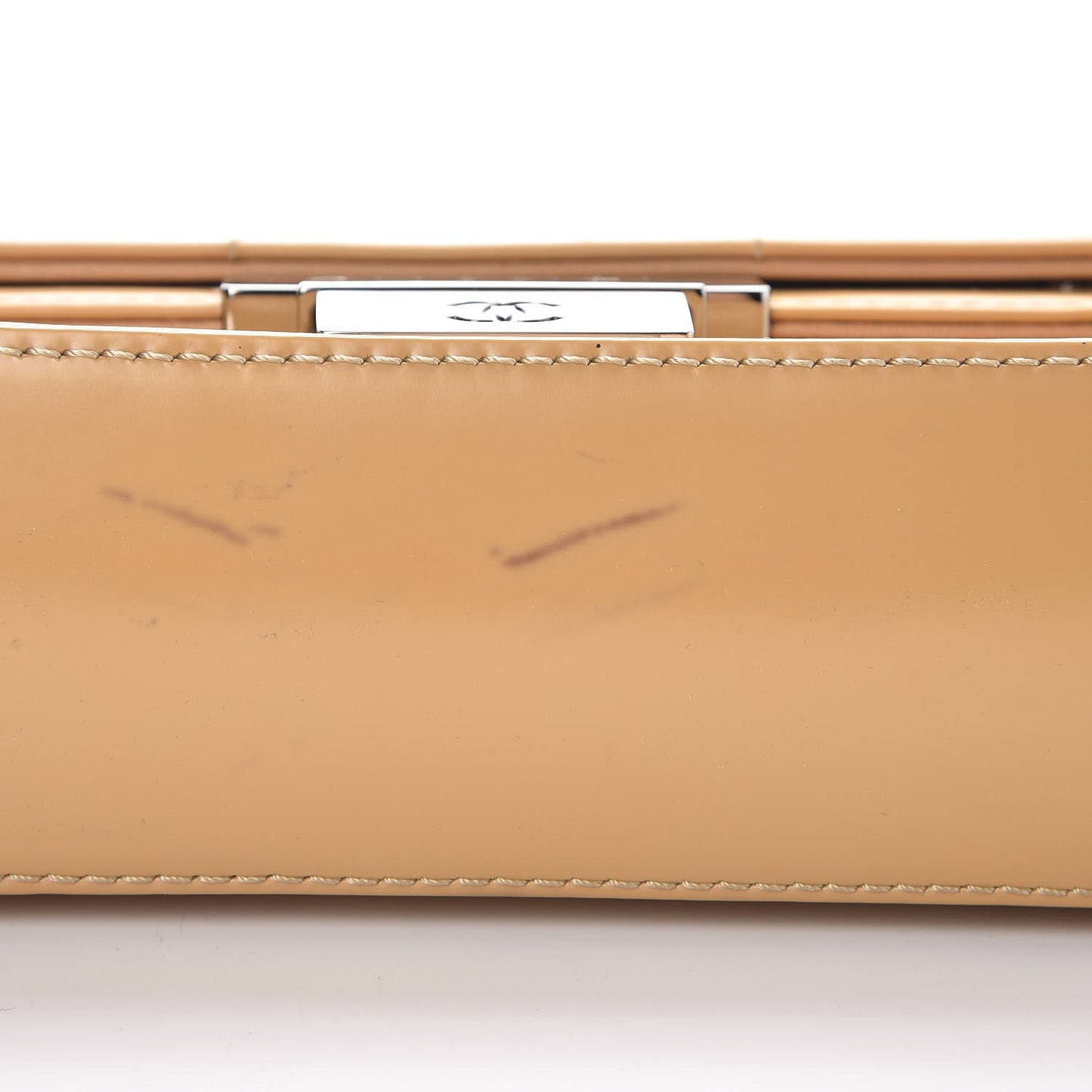 Glazed Calfskin Stitched Accordion Flap Beige