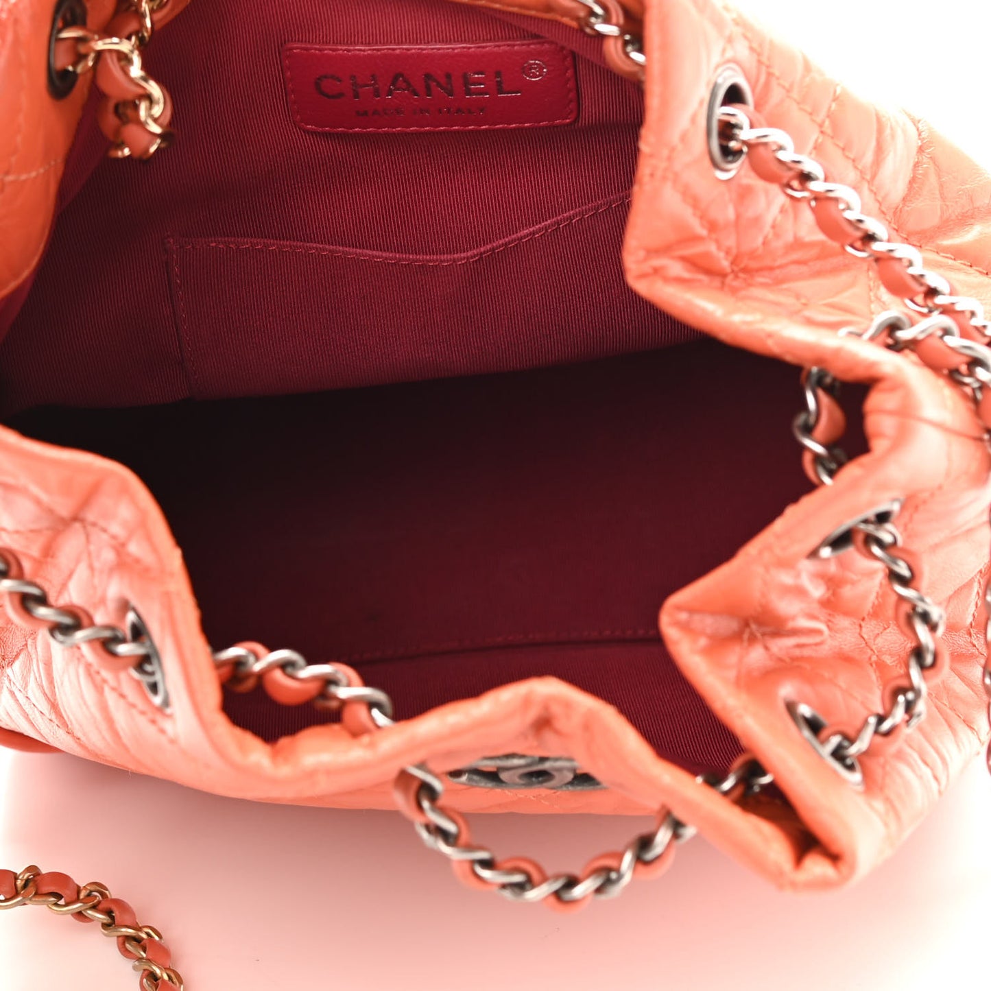 Aged Calfskin Quilted Small Gabrielle Backpack Orange