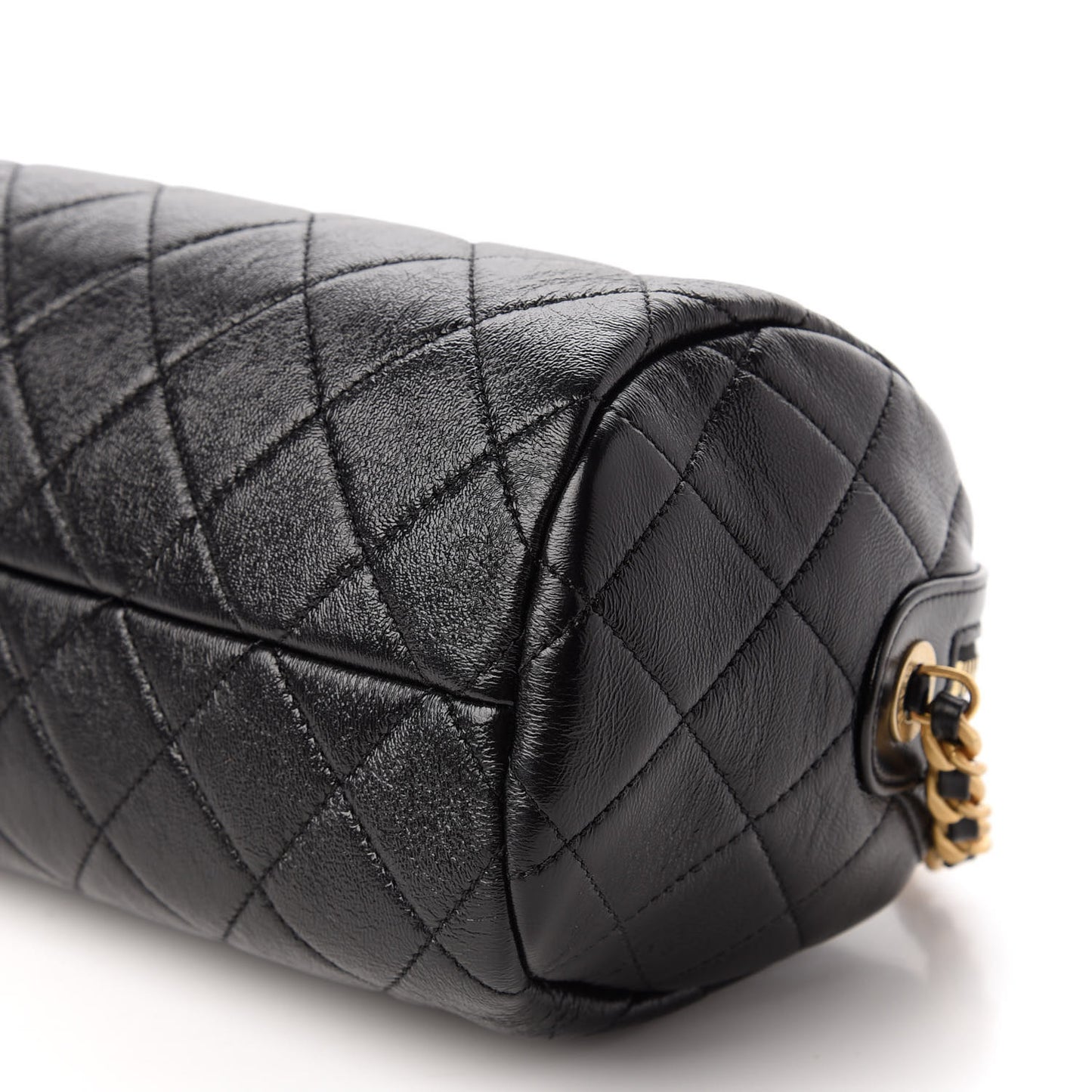 Shiny Lambskin Quilted Fashion Therapy Bowling Bag Black