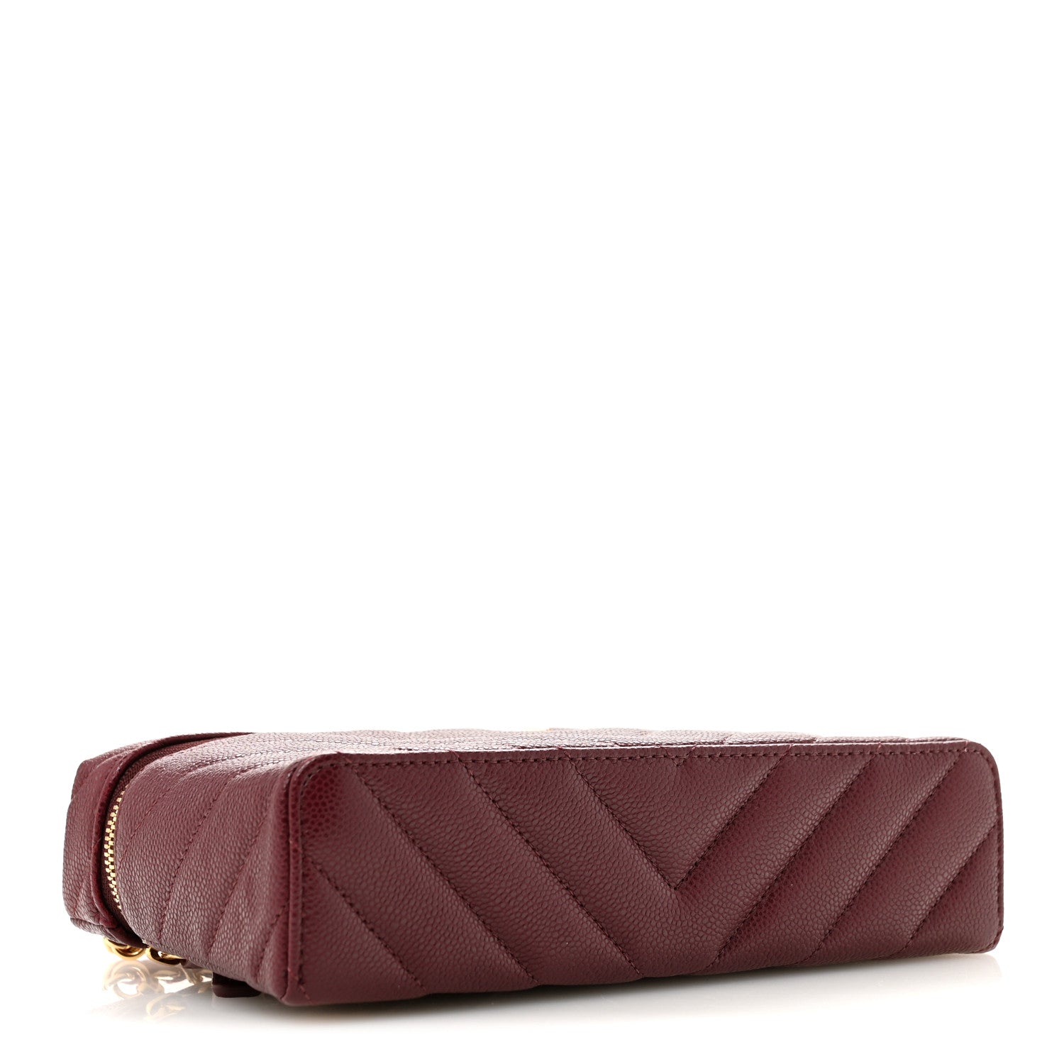 Chanel Shiny Caviar Quilted Sleek Chevron Vanity With Chain Burgundy 4 of 12