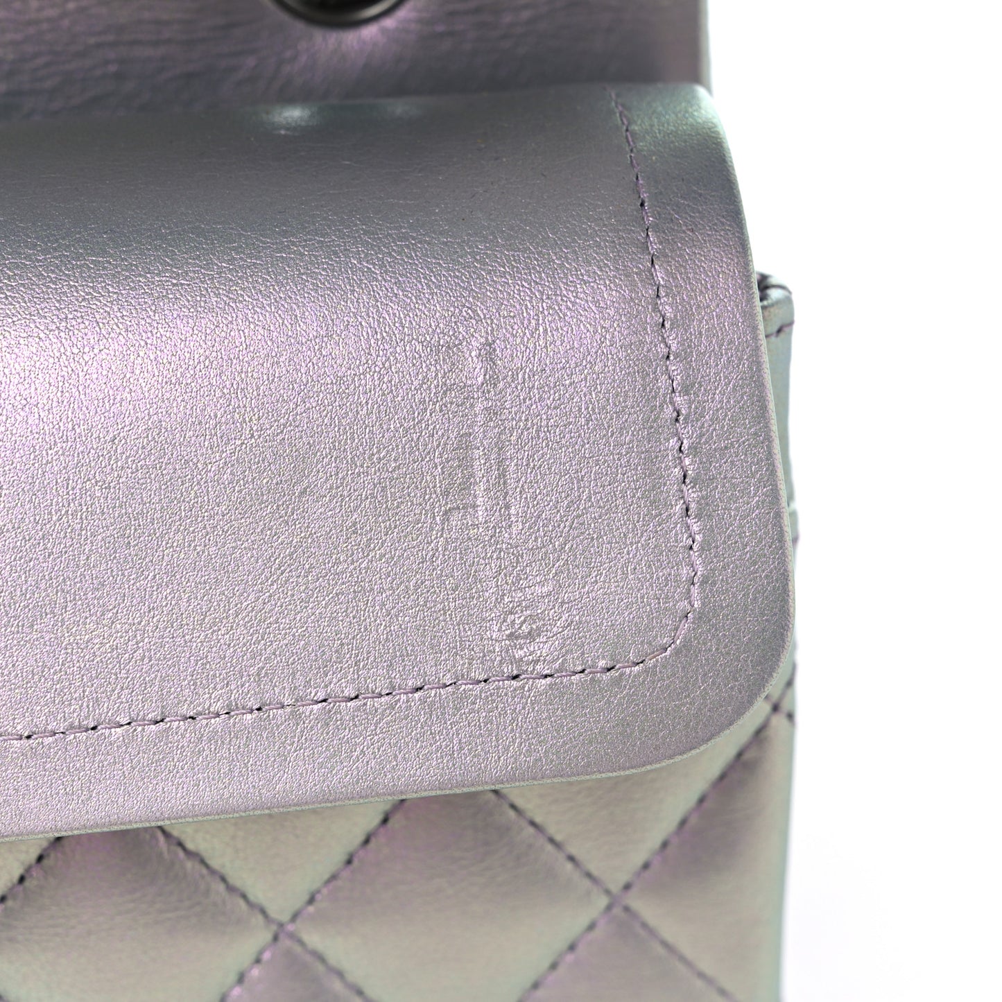 Iridescent Calfskin Quilted Small Double Flap Light Purple