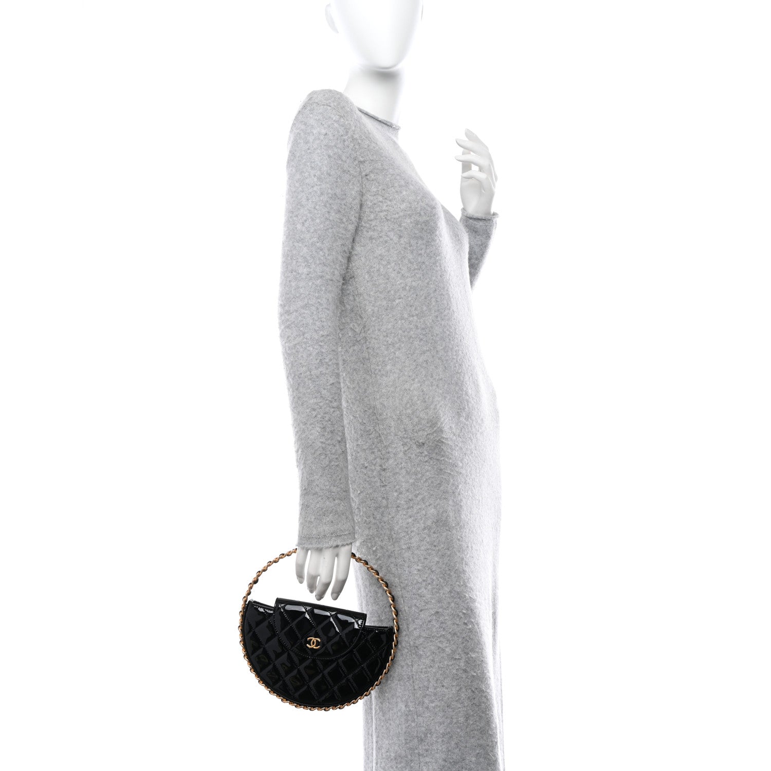 Chanel Patent Calfskin Quilted Chain Hoop Bag Black 2 of 11