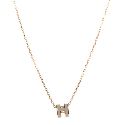 Hermes Lacquered Rose Gold Mini Pop H Pendant Necklace Marron Glace 1 of 6