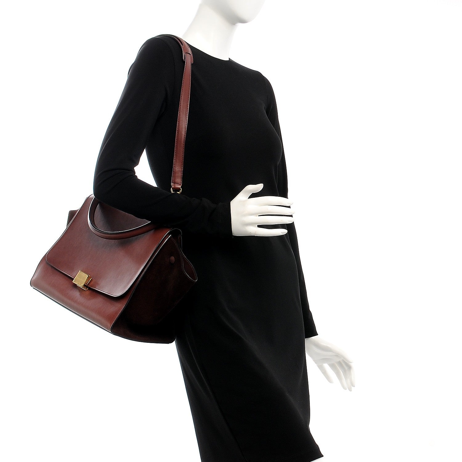 Celine Smooth Calfskin Suede Medium Trapeze Burgundy 2 of 9
