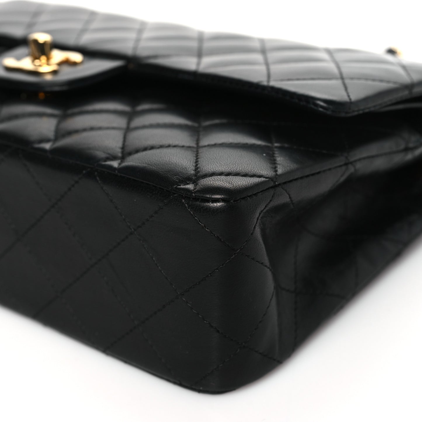 Lambskin Quilted Medium Double Flap Black