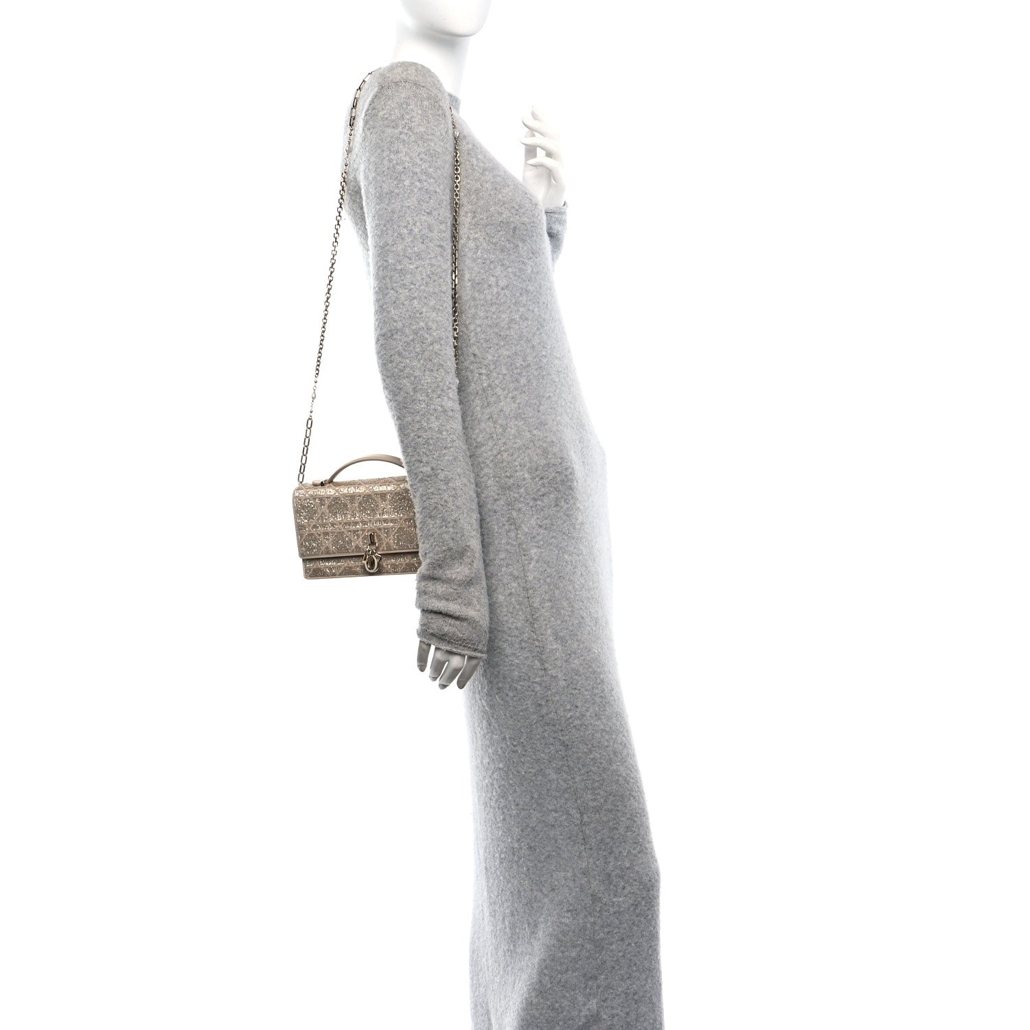 Christian Dior Calfskin Technical Fabric Beaded Embroidered Cannage Mini My Dior Top Handle Clutch Caramel Beige 2 of 9