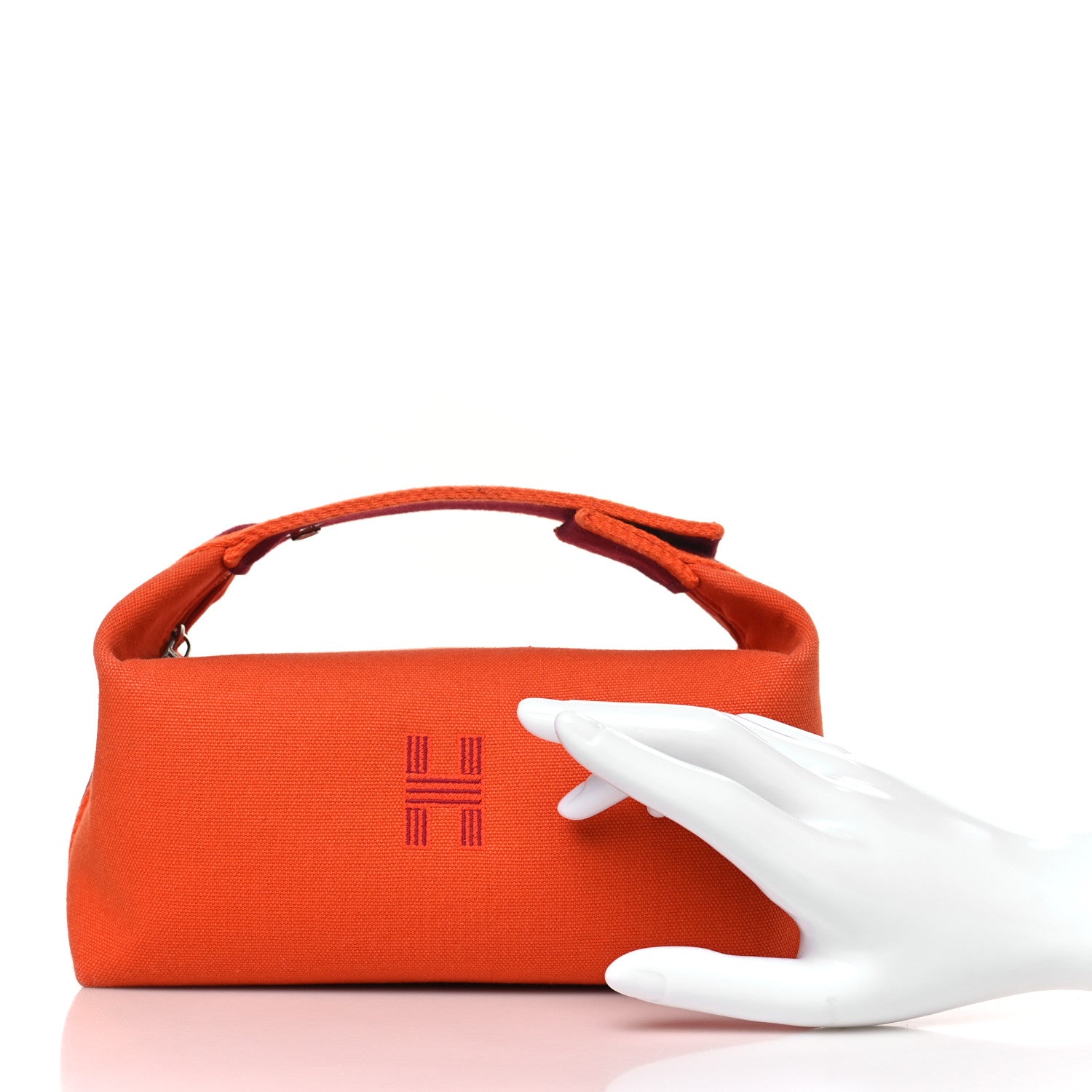 Hermes Canvas Small Bride-A-Brac Pouch Orange Burgundy 3 of 8
