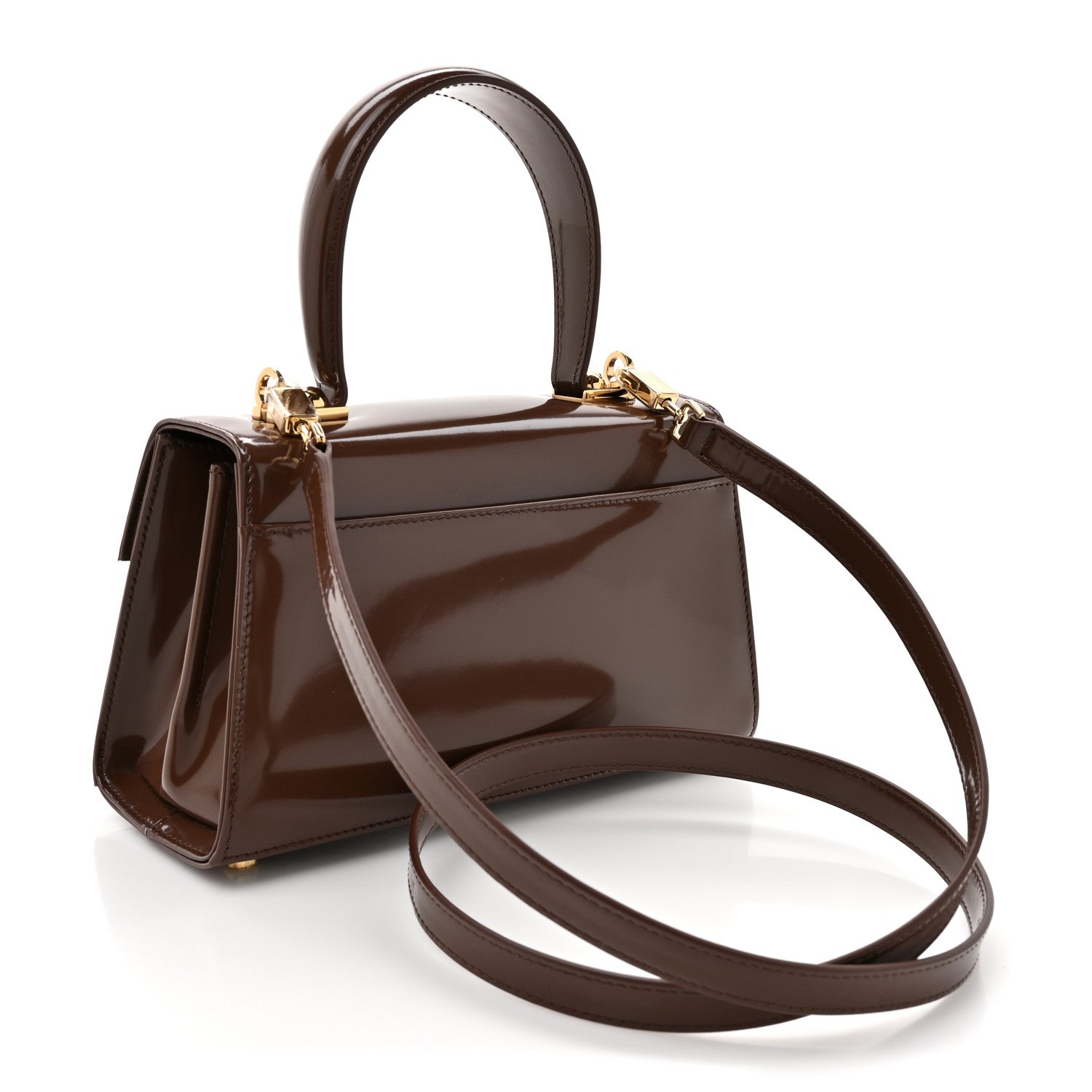 Salvatore Ferragamo パーティーバッグ ダークブラウン Salvatore Ferragamo Brushed Off Calfskin Mini Iconic Top Handle