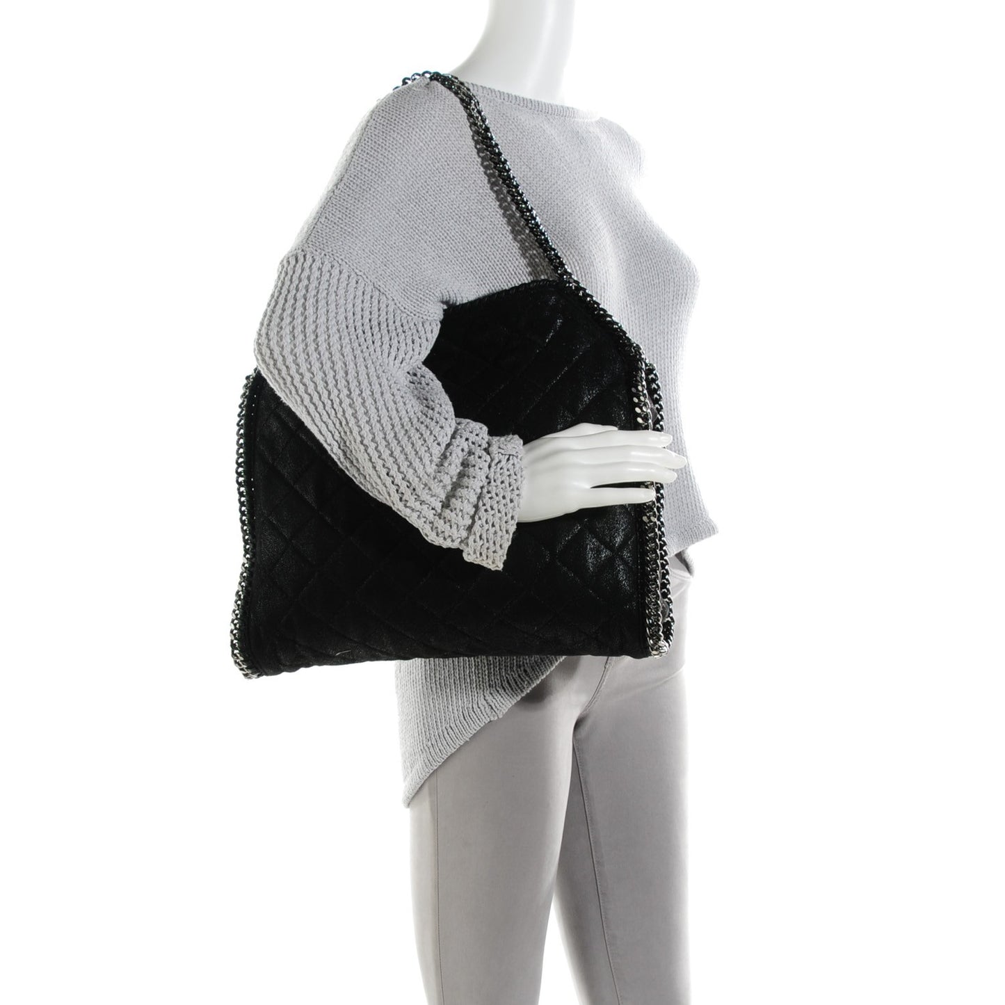 Shaggy Deer Quilted Small Falabella Tote Black