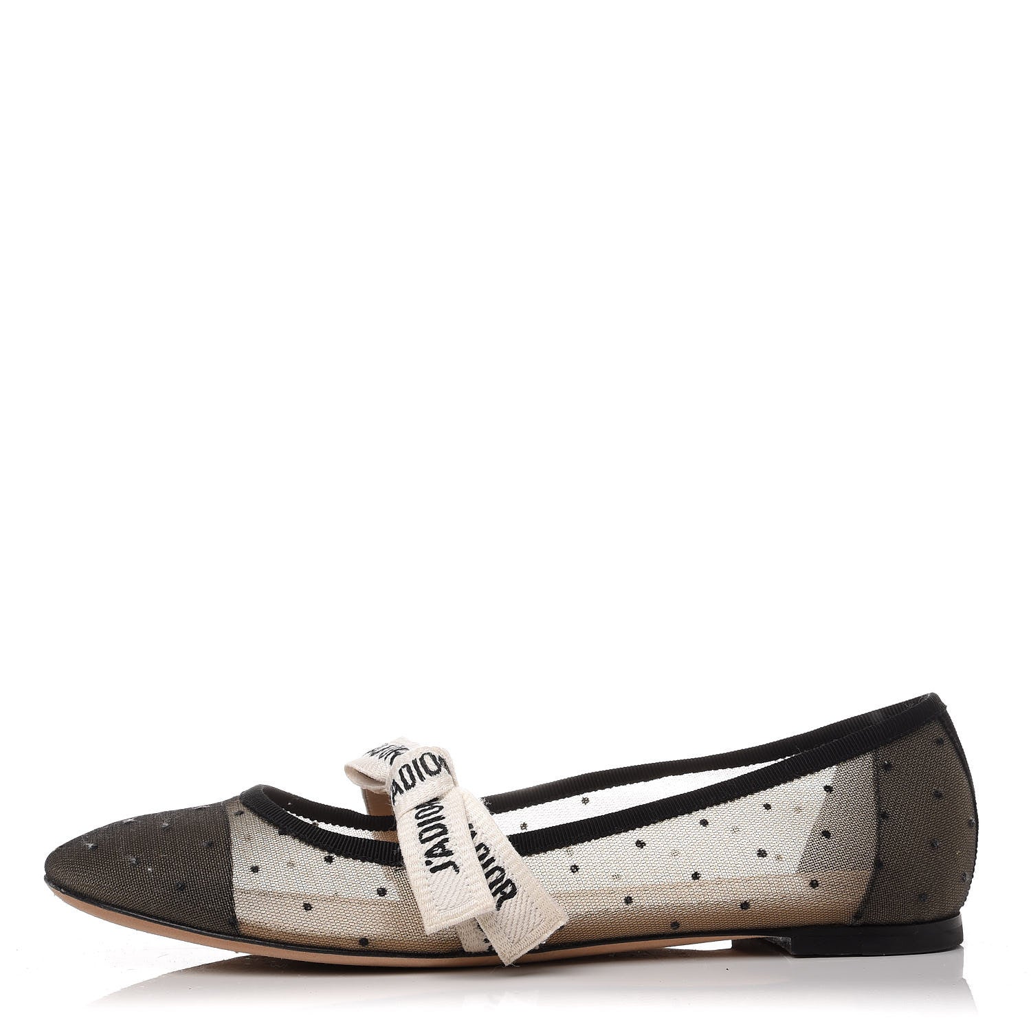 Christian Dior Swiss Tulle Dotted Miss J'Adior Ballet Pumps 38.5 Black Nude 1 of 10