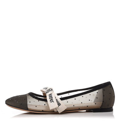 Christian Dior Swiss Tulle Dotted Miss J'Adior Ballet Pumps 38.5 Black Nude 1 of 10