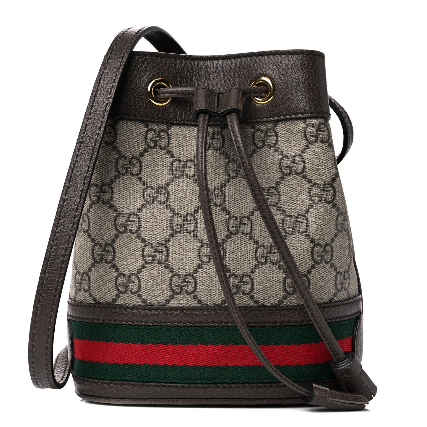 GG Supreme Monogram Web Mini Ophidia Bucket Bag Brown