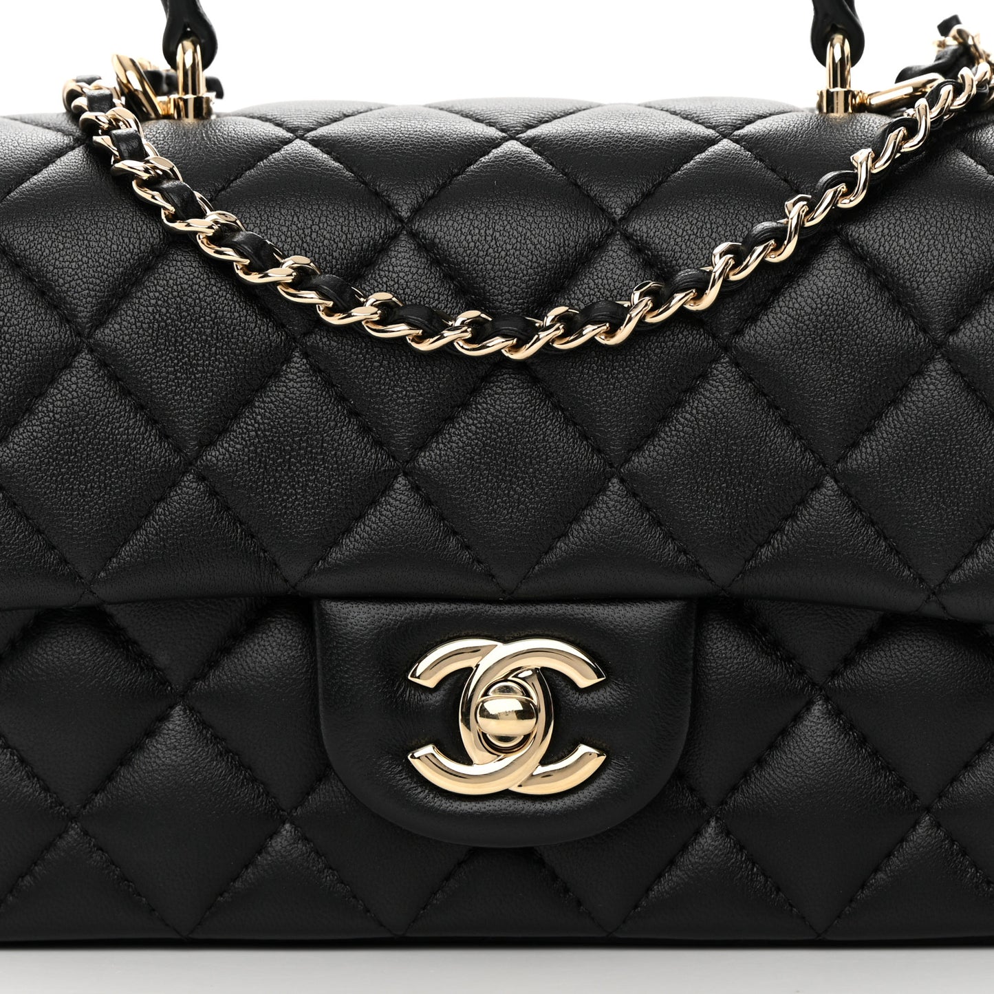 Lambskin Quilted Mini Top Handle Rectangular Flap Black