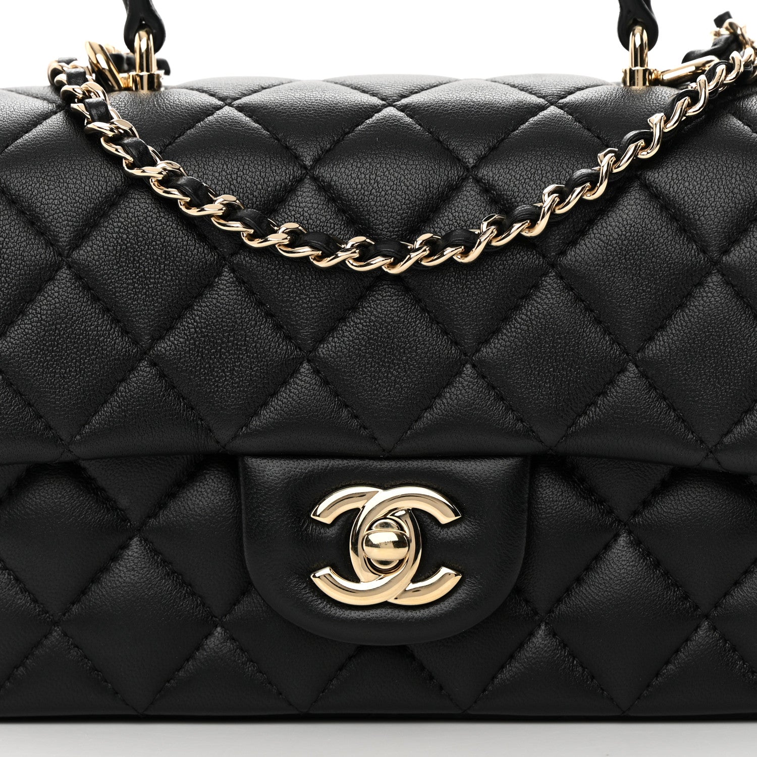 Chanel Lambskin Quilted Mini Top Handle Rectangular Flap Black 8 of 14