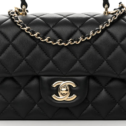Chanel Lambskin Quilted Mini Top Handle Rectangular Flap Black 8 of 14