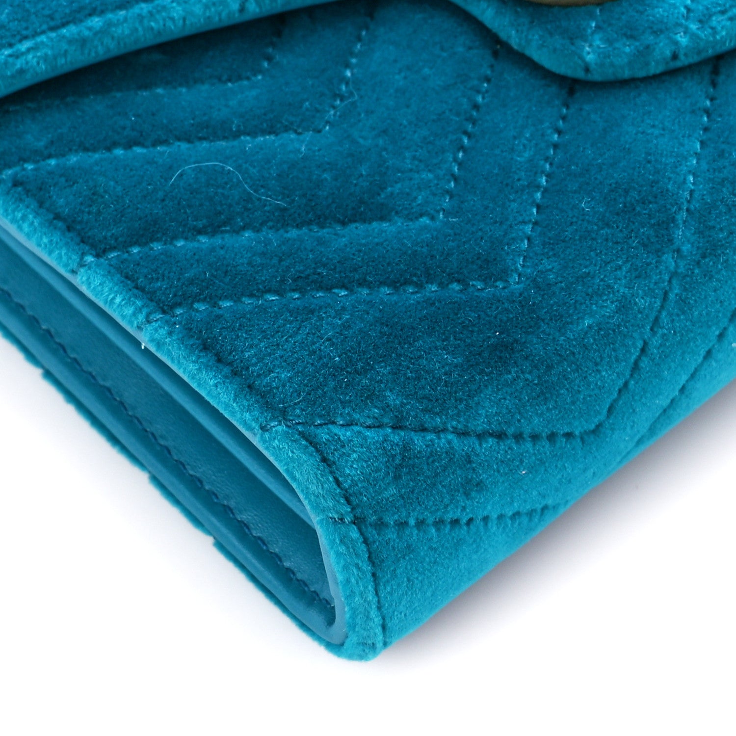 Gucci Velvet Matelasse GG Marmont Chain Wallet Pavone Cyan 9 of 10