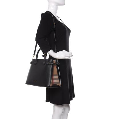 Burberry Grainy Calfskin House Check Medium Banner Tote Black 2 of 11