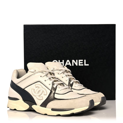 Chanel Suede Calfskin Canvas Goatskin CC Sneakers 39 Beige Brown 10 of 10