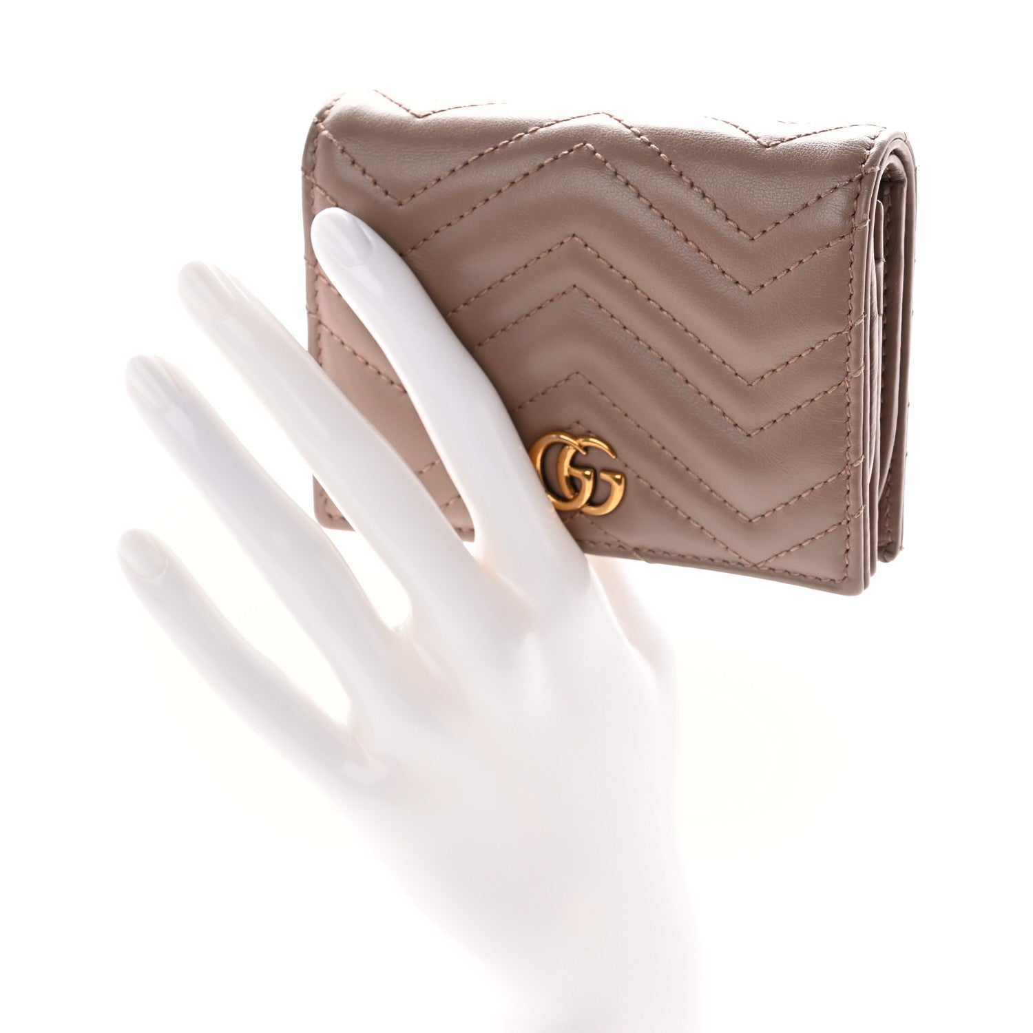 Gucci Calfskin Matelasse GG Marmont Card Case Wallet Porcelain Rose 2 of 11