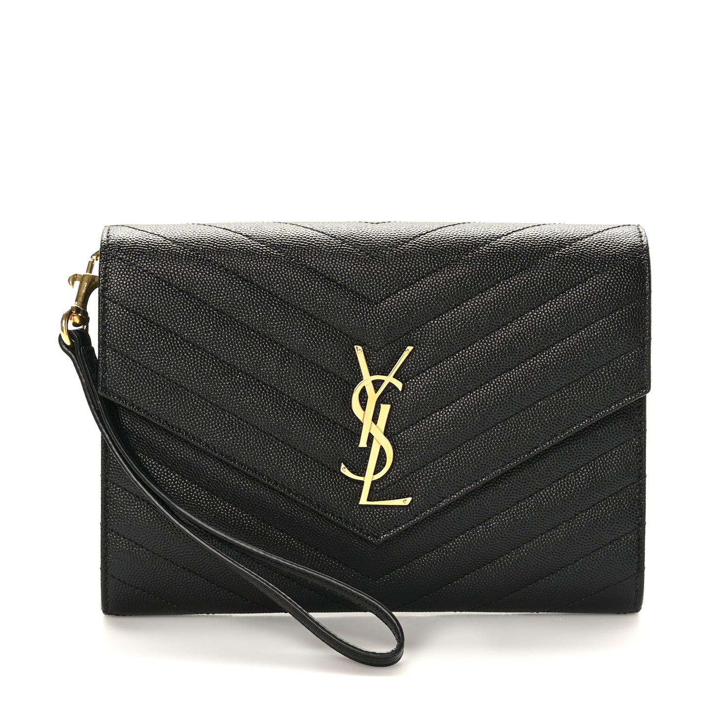 Grain De Poudre Matelasse Chevron Monogram Envelope Clutch Black